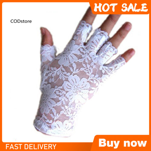 KDC Gloves Gothic Style Lace Black and White Fingerless Gloves