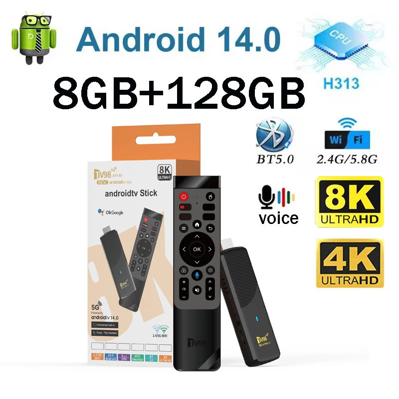 78 ATV X9 Smart TV Stick Android 14 Allwinner H313 OTA 8GB 128GB Hỗ trợ Máy nghe nhạc đa phương tiện