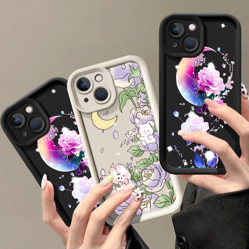 Ốp Điện Thoại Họa Tiết Hoa Mặt Trăng Tím Thỏ Tương Thích Cho OPPO A18 A38 A58 A78 A79 A98 A57 A77 A7