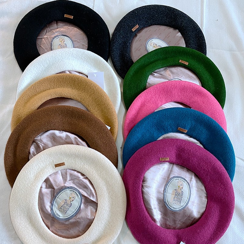 Sato Ishihara Satomi Cùng Phong Cách Nồi Len Pháp Handmade Nữ Beret Đỏ Xanh Nâu Thu Đông