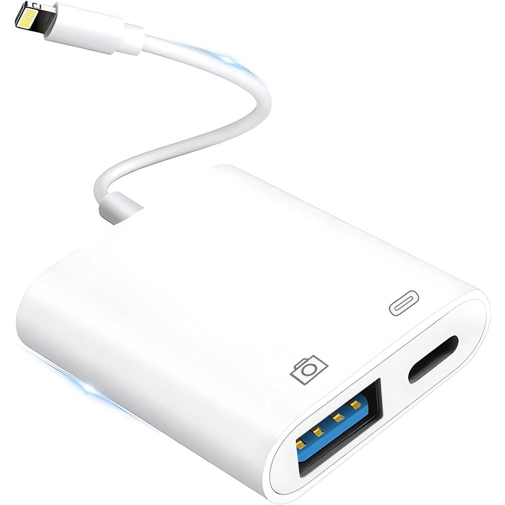 KikoSaka Lightning sang USB Camera Adapter Cho iPhone Có Cổng Sạc Lightning USB 3.0 Nữ Cáp Bàn Phím 