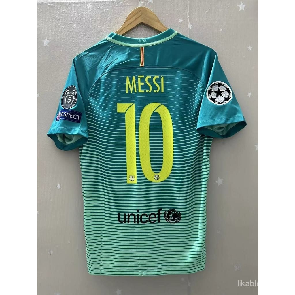 16-17 Barcelona MESSI A.INIESTA NEYMAR JR Áo bóng đá cổ điển thứ ba Áo thun tùy chỉnh