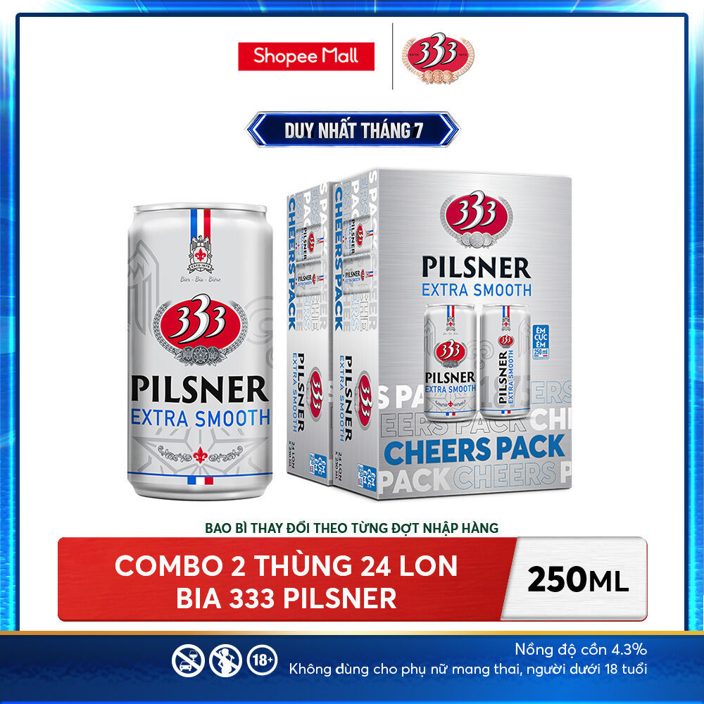 Nồng độ cồn 4.3% - Combo 2 Thùng 24 Bia 333 Pilsner 250ml