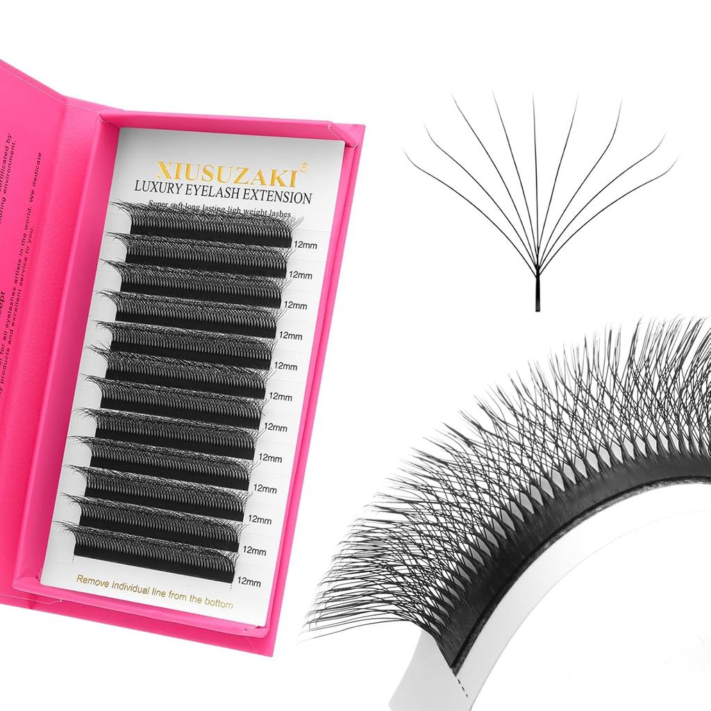 Sản phẩm nối mi 9DE Nối mi W Shape Độ dày 0,07mm DC Uốn 12mm Lông mi quạt làm sẵn EasyFanLashesVole 