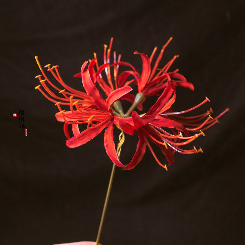 Preferred#Handmade red spider lily hairpin, ultra-fairy three-dimensional flower vintage hairpin, an