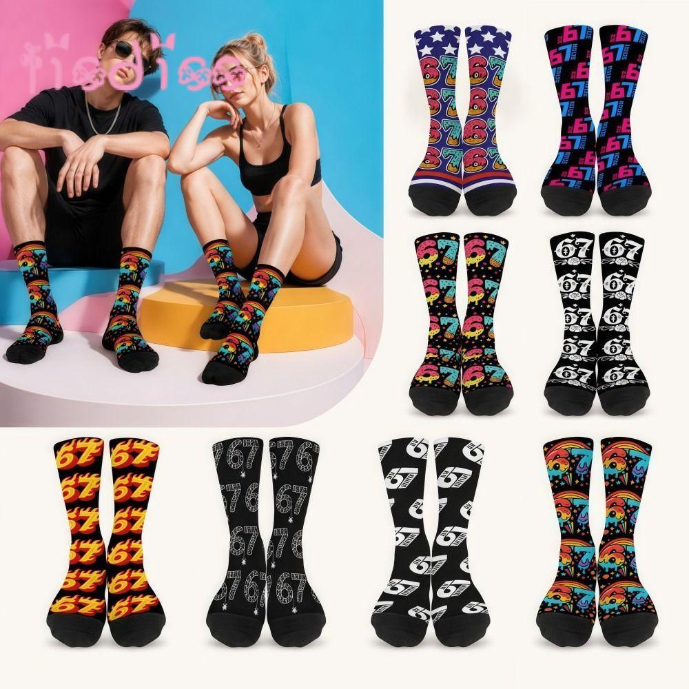 LISDISS Unisex 67 Meme Kem Tất, Cotton Cartoon 67 Meme Crew Tất Dài, Độc Đáo Nhẹ Thoáng Khí Ấm Áp Sá