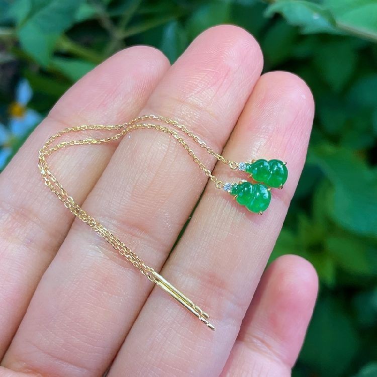 Dòng Tai Dòng Tự Nhiên Chalcedony Ice Seed Yang Green Gourd Ear Line Kẻ Sọc An Toàn Nafu Thời Trang