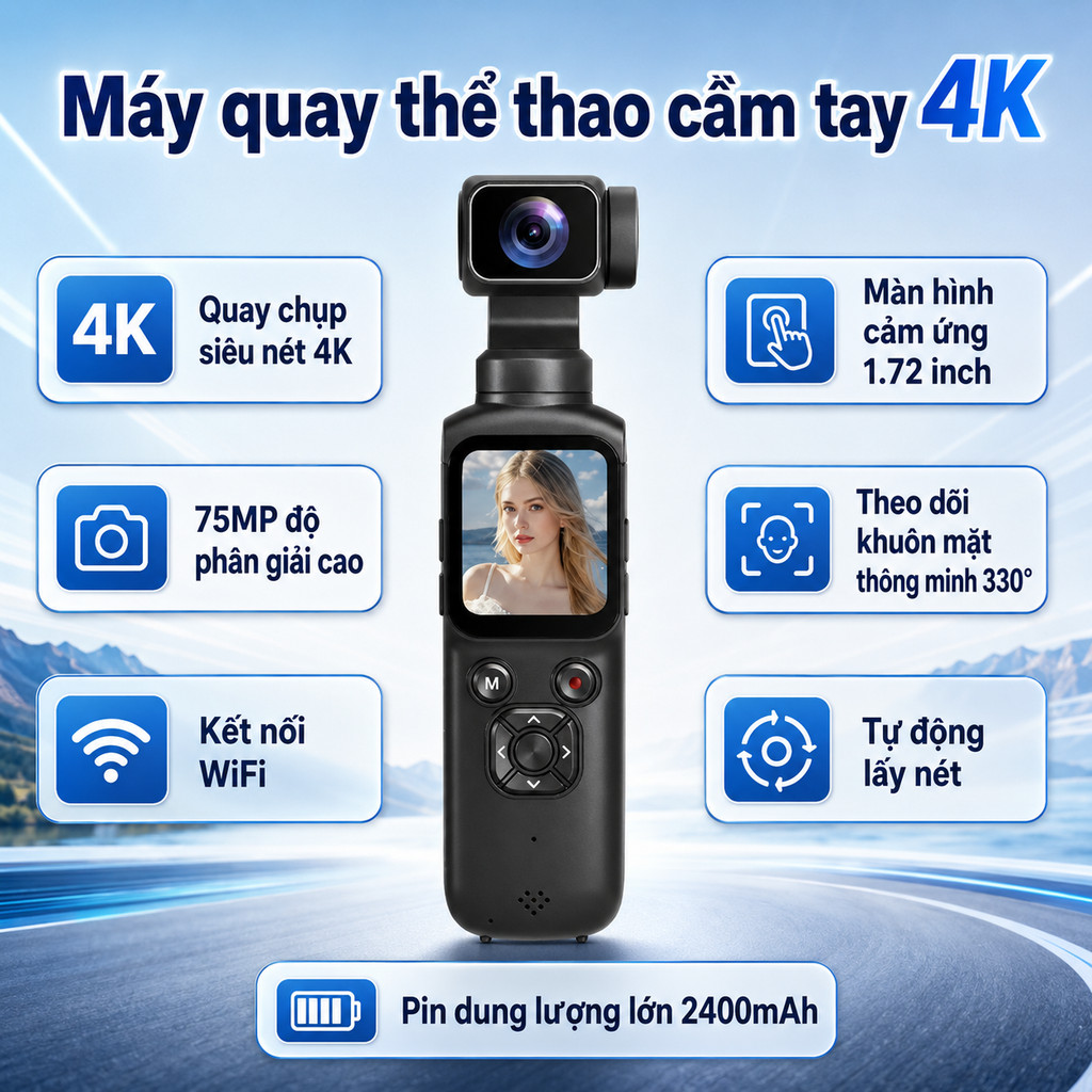 Máy ảnh cầm tay, máy ảnh vlog, camera quay phim 4K, máy quay du lịch 75MP,ự bám theo khuôn mặt 330°,
