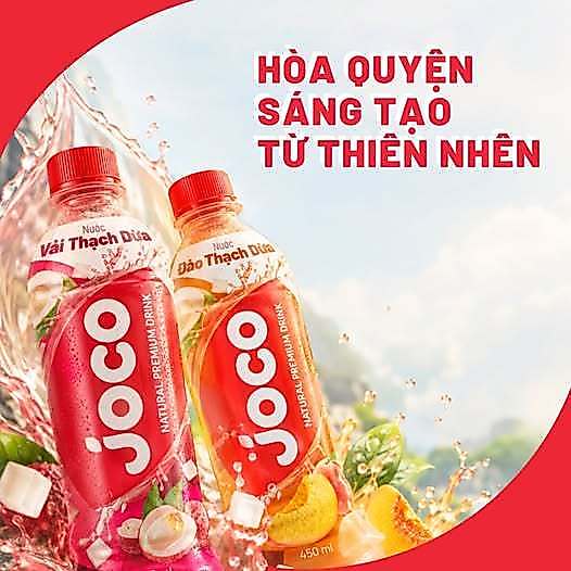 Thùng 24 chai nước trái cây JOCO- Vải Thạch Dừa/Đào Thạch Dừa