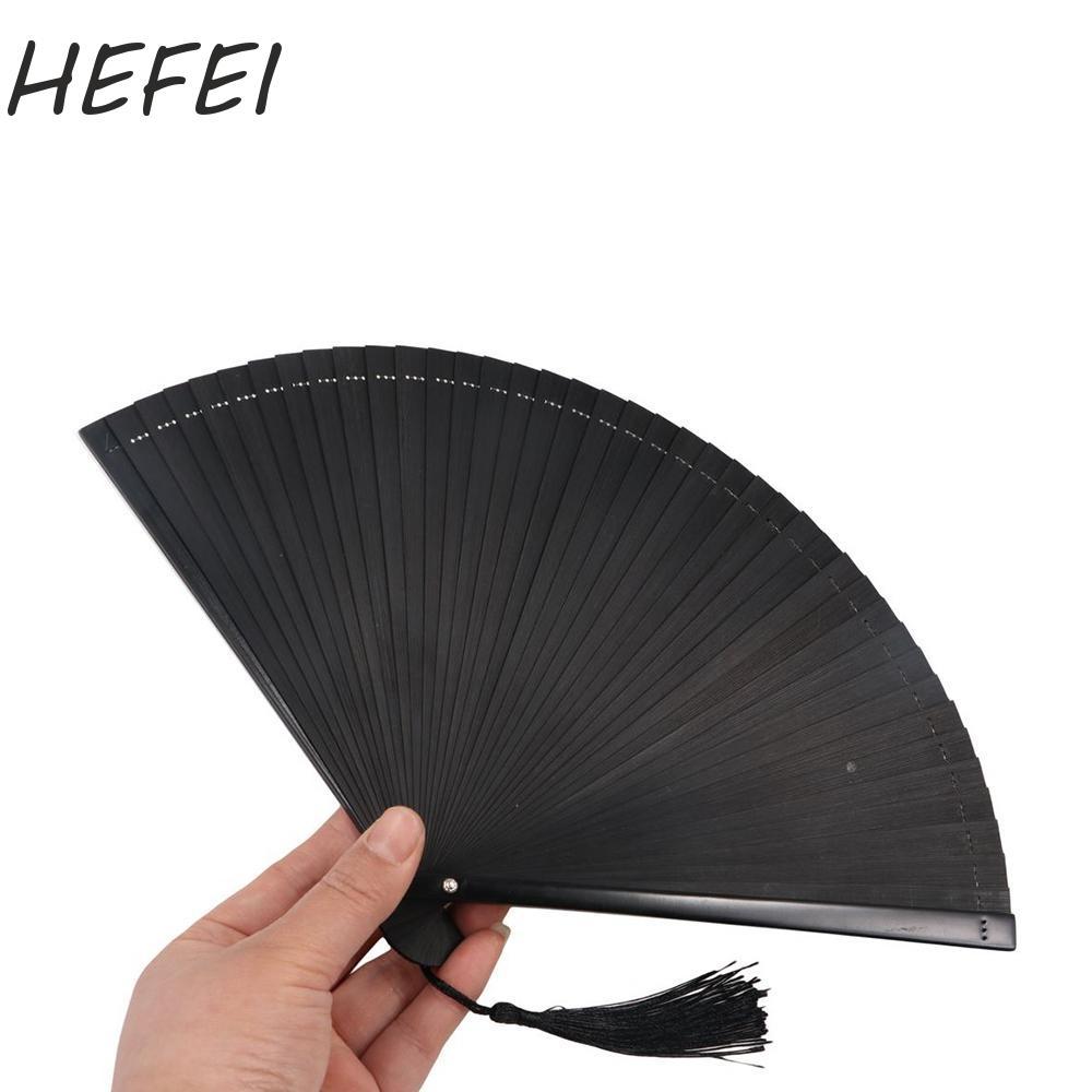 HEFEI Quạt Kimono HEFEI Gấp Handmade Nhỏ Gọn Di Động Đen Đạo Cụ Khiêu Vũ Quạt