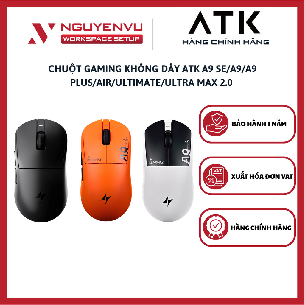Chuột Gaming Không Dây ATK A9 SE/A9/A9 Plus/Air/Ultimate/Ultra Max 2.0 - 3 mode kết nối - Có app - H