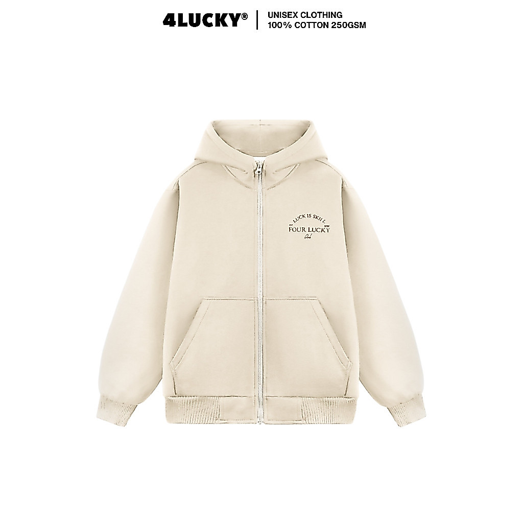 Áo Khoác Nỉ Hoodie Zip 2 Lớp Dày Dặn Kem Trơn Local Brand Nam Nữ 4LUCKY 6140