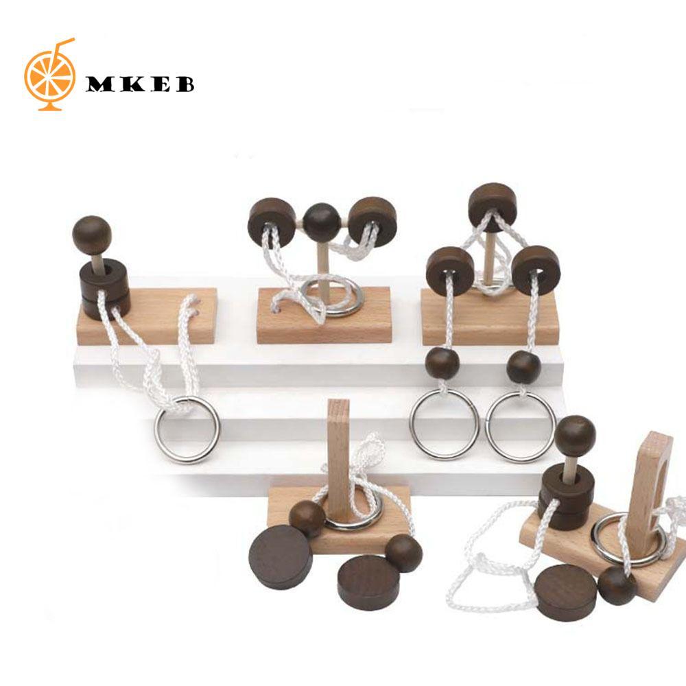 MKEB Threading Rope Loop Puzzle, Brain Teaser Gỗ, Funny 3D IQ Game Kongming Lock Quà tặng