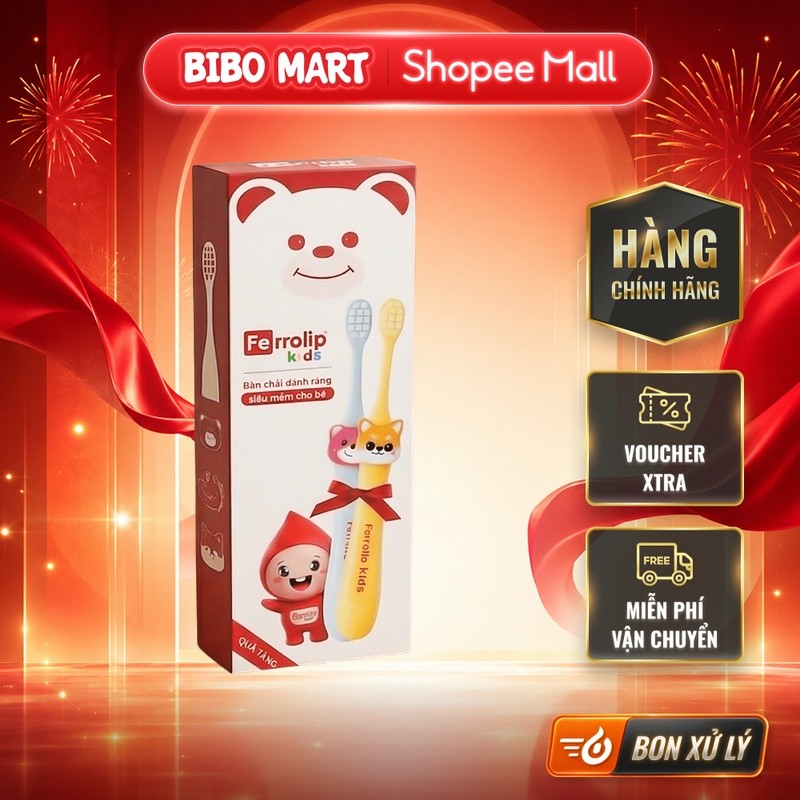 [QT] Hộp 2 Bàn Chải Đánh Răng Ferrolip Kids Cho Bé - Bibo Mart