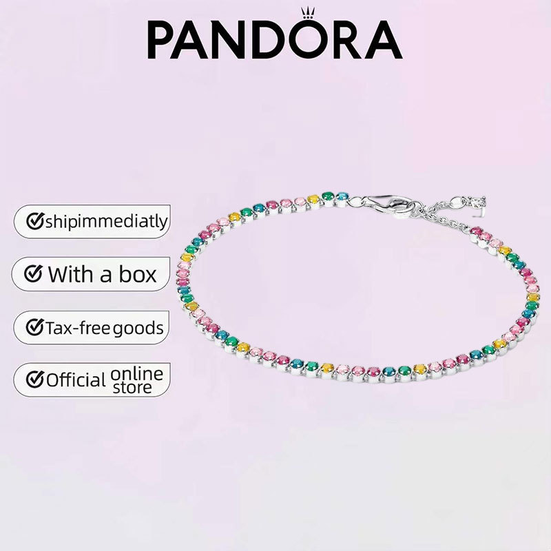 Vòng tay Tennis cầu vồng Pandora 925 Trang sức bạc Quà tặng tinh tế Bộ quà tặng cặp đôi
