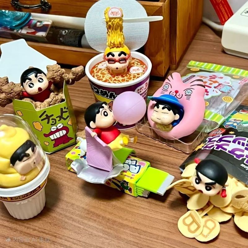 RE-MENT Crayon Shin-chan Snack Party Blind Box Cảnh thu nhỏ Shin-chan Hình Trang trí máy tính để bàn