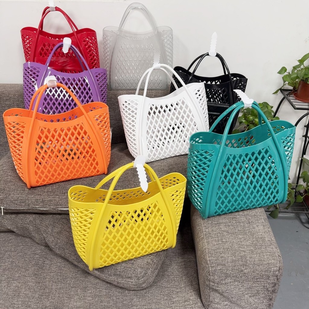 Jelly bag handbag, silicone hollow basket bag, picnic bag, shopping basket PVC Beach bag, toiletry b