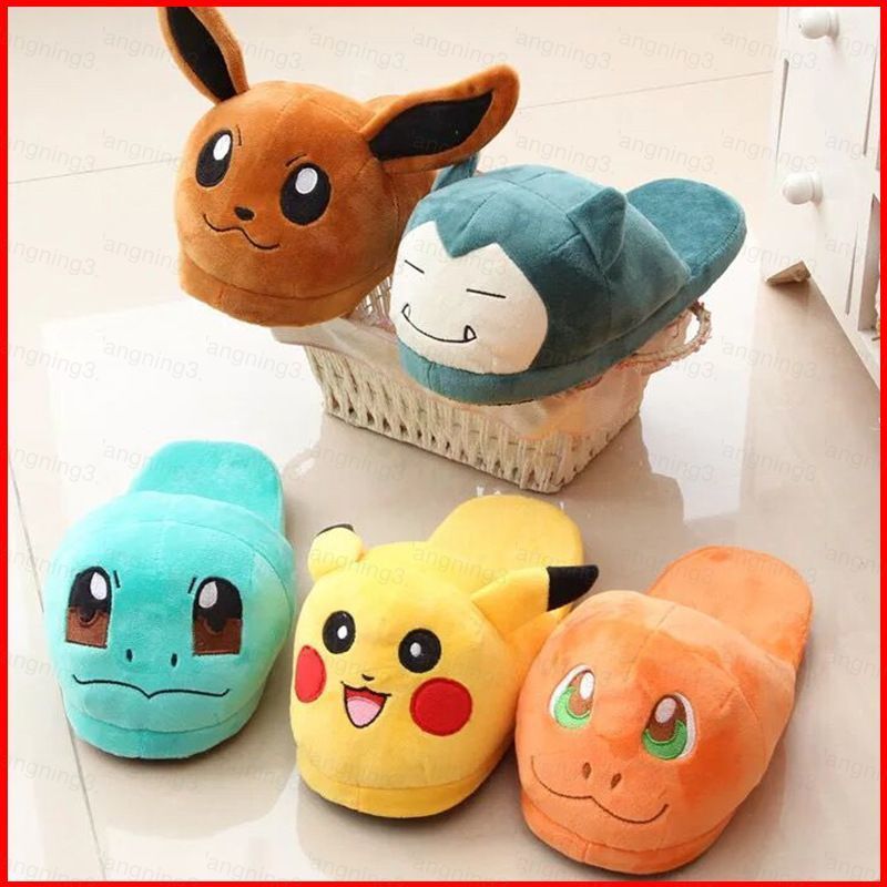 GG3 Pokemon Pikachu Snorlax Ấm áp sang trọng trong nhà dép cotton mở rộng và dày hoạt hình giày GG3