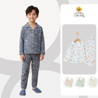 Bộ Ngủ Êm Ái dài tay trẻ em mềm mại, thoải mái LITIBABY 4-10 Tuổi TSD06