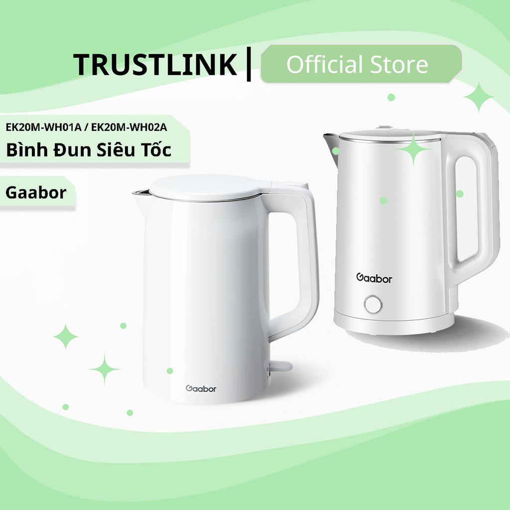 💖 Bình Đun Siêu Tốc Gaabor EK20M-WH01A/WH02A - Dung Tích 2L - Công Suất Cao - An Toàn Cho Người Dùng