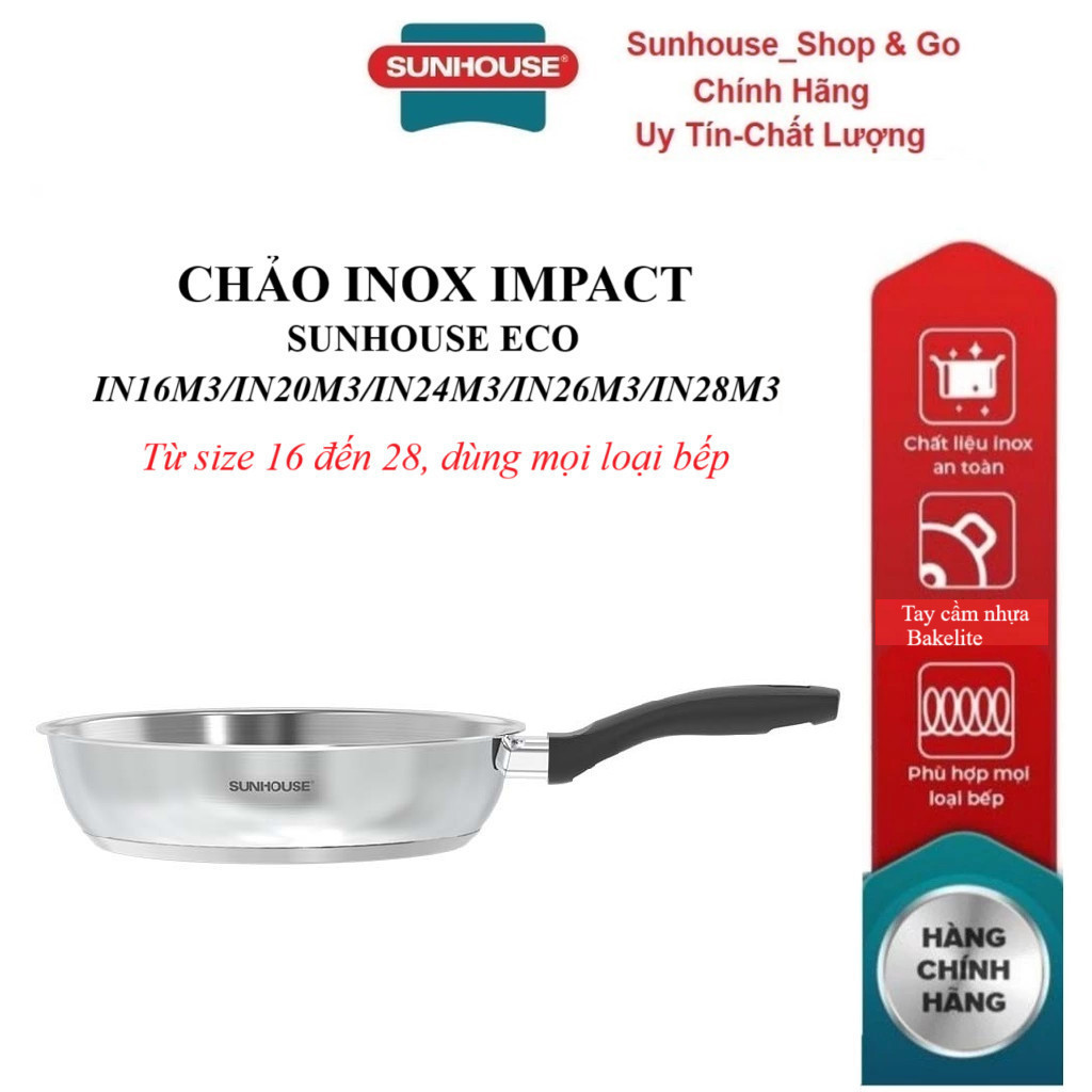 🌟 CHẢO INOX ĐA LỚP SUNHOUSE  IN16M3/IN20M3,/N24M3/26M3/28M3