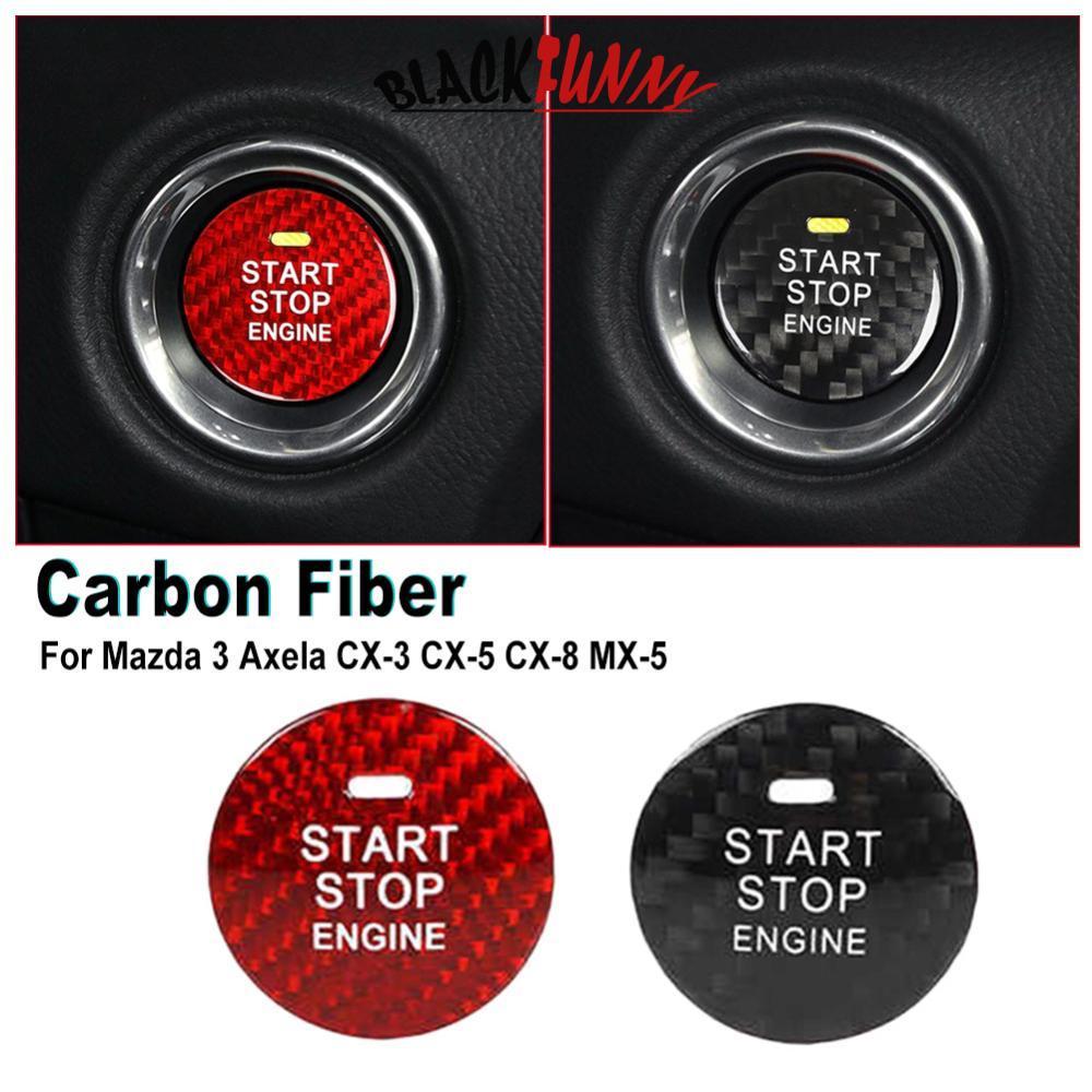 BLACKFUNNY Sợi Carbon Động Cơ Ô Tô Nút Khởi Động Nắp Nút Nội Thất Viền Dải Dành Cho Xe Mazda 3 Axela