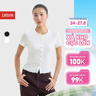 Áo len cộc tay nữ cài khuy mùa hè chất liệu mềm, mỏng mát CANIFA 6TS26S008