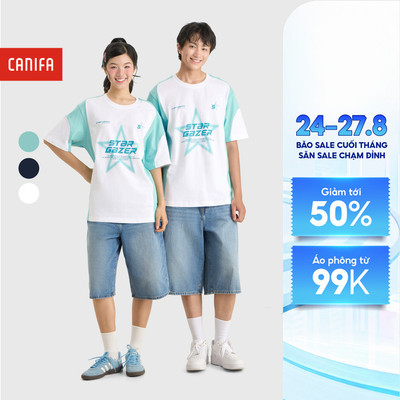 Áo phông unisex người lớn CANIFA cotton dáng oversize 5TS26S009