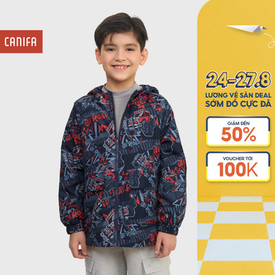 Áo khoác bé trai CANIFA lót nỉ bông hai lớp chống nước in họa tiết 2OT25W002