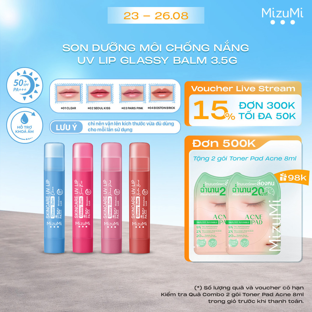 Son Dưỡng Môi Chống Nắng MizuMi Skincare UV Lip Glassy Balm Clear / Seoul Kiss 3.5g