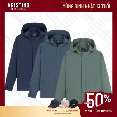 ARISTINO Áo Khoác Gió Thể Thao Nam 2 Lớp Regular Fit AJK003EDP01 Nylon Mềm Mịn Mỏng Nhẹ Co Giãn Bền Màu