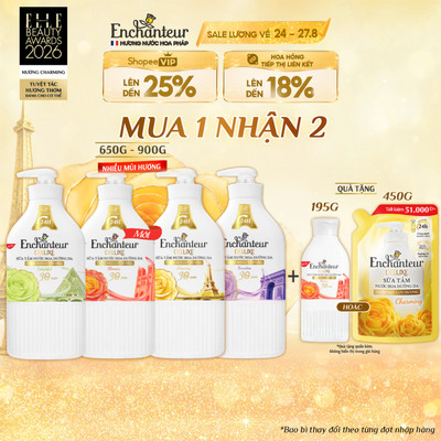 [TẶNG Túi 200G/ 450G] Sữa tắm hương nước hoa Pháp Enchanteur Deluxe 650g / 900g (Tặng mùi ngẫu nhiên)