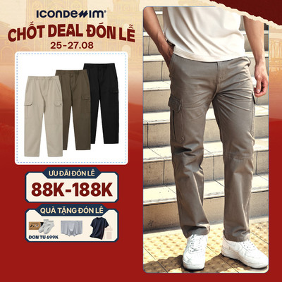 Quần Kaki Túi Hộp Nam ICONDENIM Form Ống Suông, Tag Kim Loại ICDN Cá Tính QKID0042