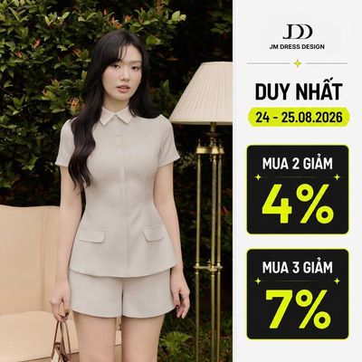 Set Áo Cổ Ngang Phối Cổ Đức 2T22.2602, Quần Sooc Ngắn Cạp Vừa 3S03.2602, Bộ Đồ Nữ Công Sở Thanh Lịch Sang Trọng By JM