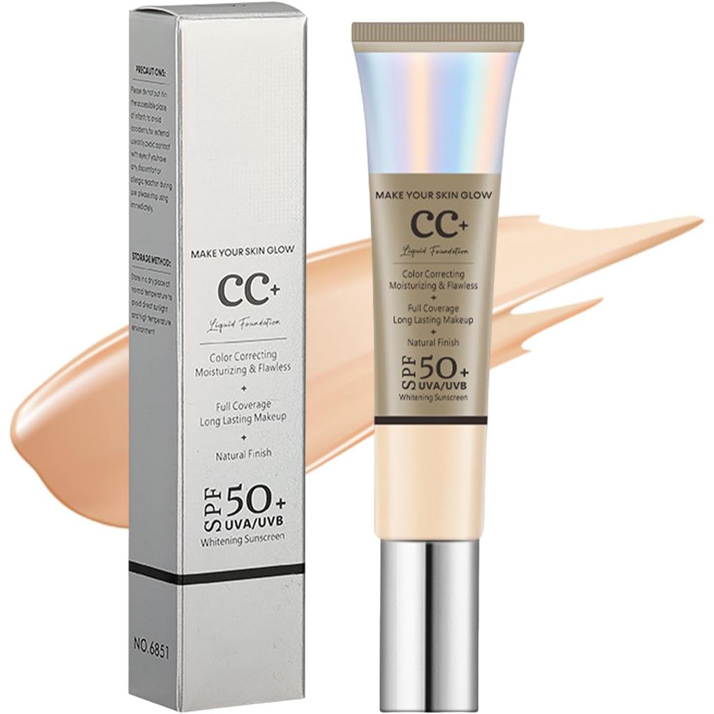 Kem CC, Kem phủ toàn diện với S.P.F. 50 +, CC Cream Foundation Anti-Redness, Color Correcting and Br
