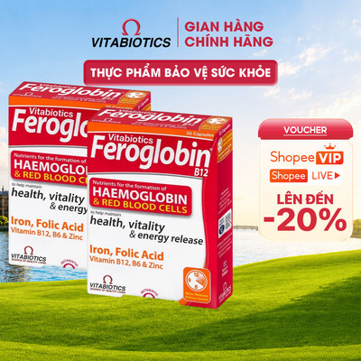 Bộ 2 TPBVSK Vitabiotics Feroglobin B12 capsules bổ sung Sắt, Kẽm, đồng Axit Folic Hỗ Trợ Tăng Khả Năng Tạo Máu 30 viên