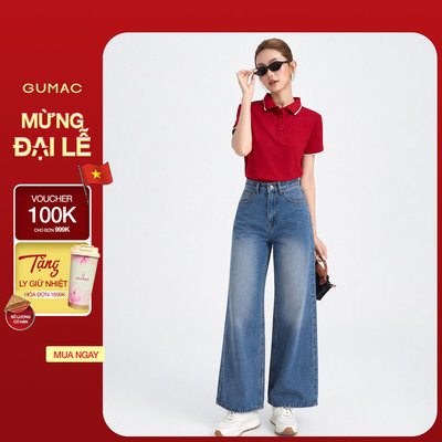 Quần Jean Nữ Gmorning - GUMAC Ống Vẩy Loe Wash Xanh Nhẹ Tôn Chân Dáng Dài Dễ Phối Đồ YQJG06016