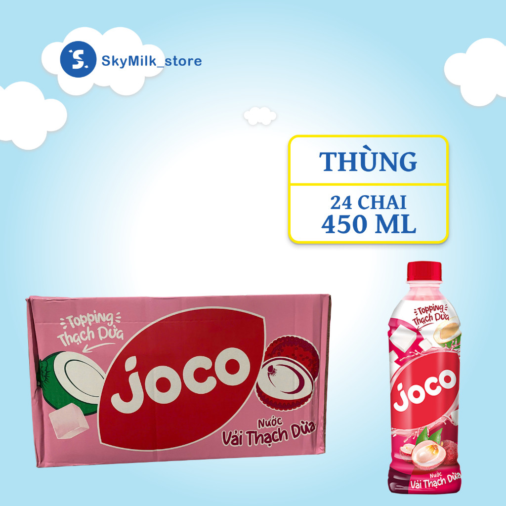Thùng 24 Chai Nước Trái Cây JOCO Vị Vải Thạch Dừa 450ml Giải Khát Thơm Ngon - Bách Hoá Gia Đình