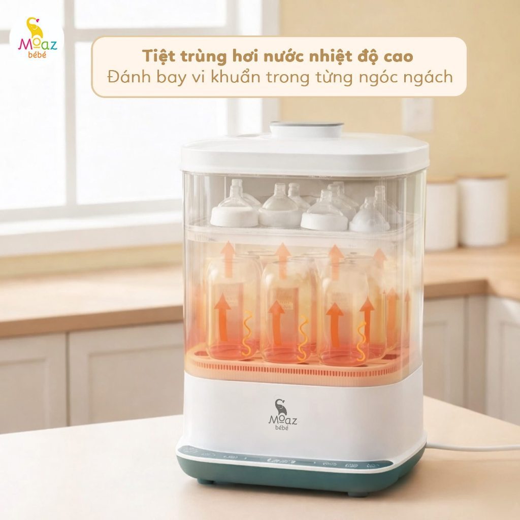 🌟 Máy tiệt trùng hơi nước và sấy khô bình sữa Moazbebe MB101 mb101 bảo hành chính hãng 12 tháng