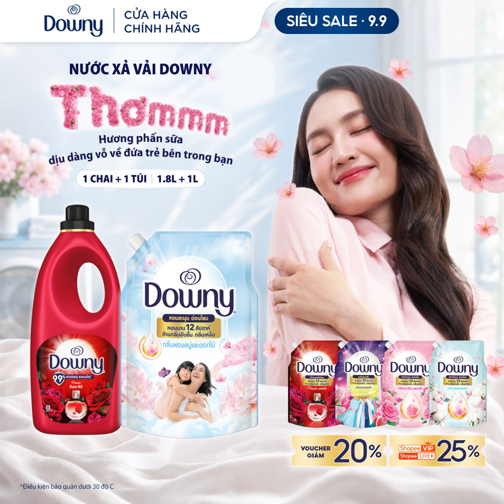 [LIVE] Combo Nước Xả Vải Downy Đam Mê/Huyền Bí Chai 1.8L & Nước Xả Vải Downy Túi 1L