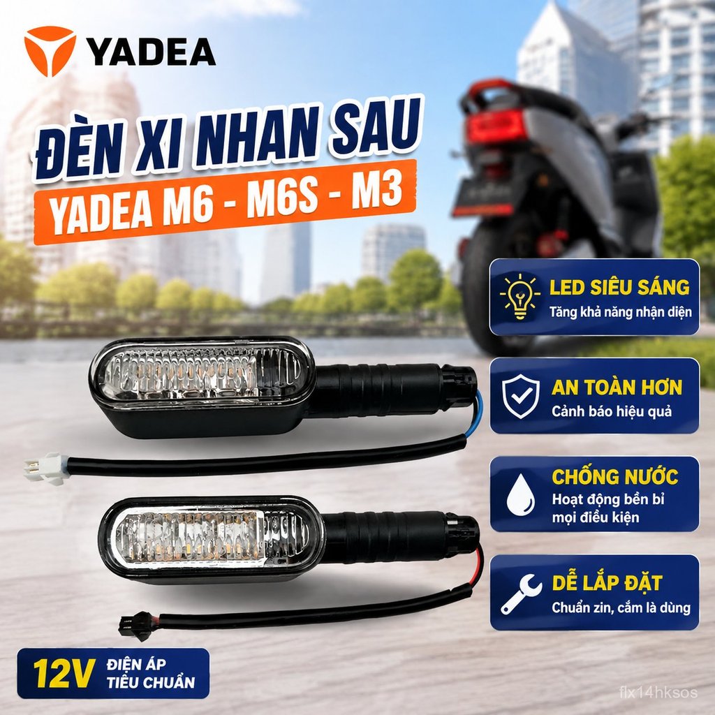 Đèn xi nhan sau xe máy điện Yadea M6 M6S M3 LED 12V, sáng rõ chống nước, cảnh báo an toàn bền