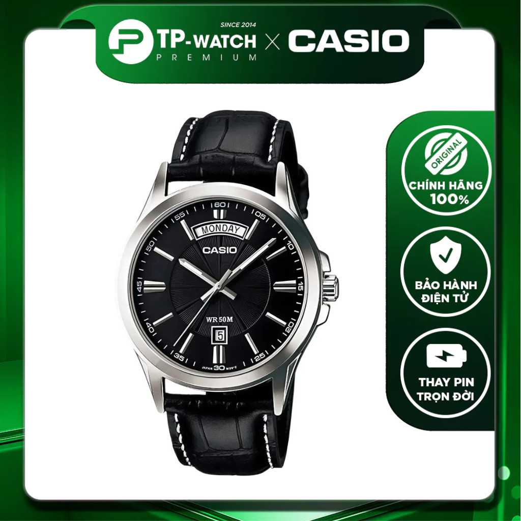 Đồng hồ nam dây da Casio MTP-1381L-1AVDF Size 39.9mm - Chống nước 50m | Casio nam MTP-1381L-1A