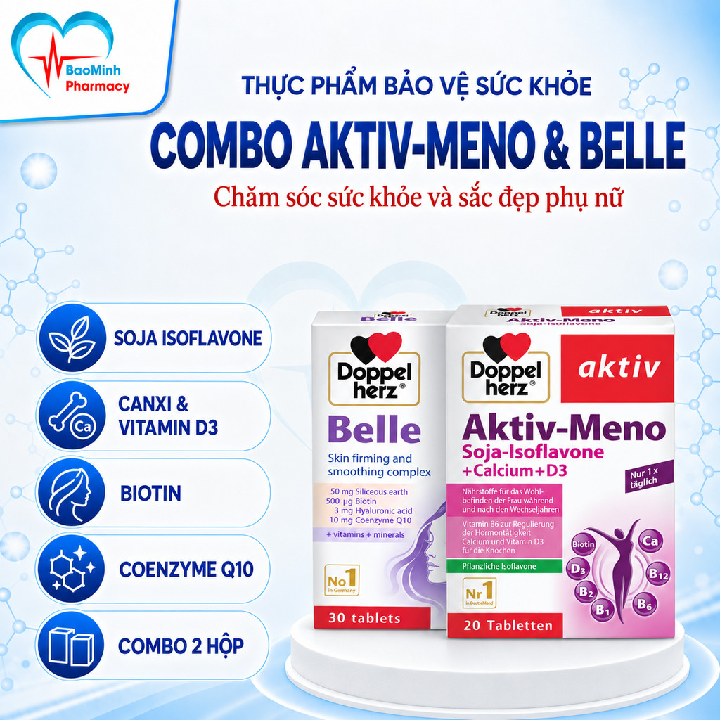 Bộ đôi cân bằng nội tiết tố, làm đẹp và chống lão hóa Doppelherz Aktiv Meno (30 viên) + Anti Aging (