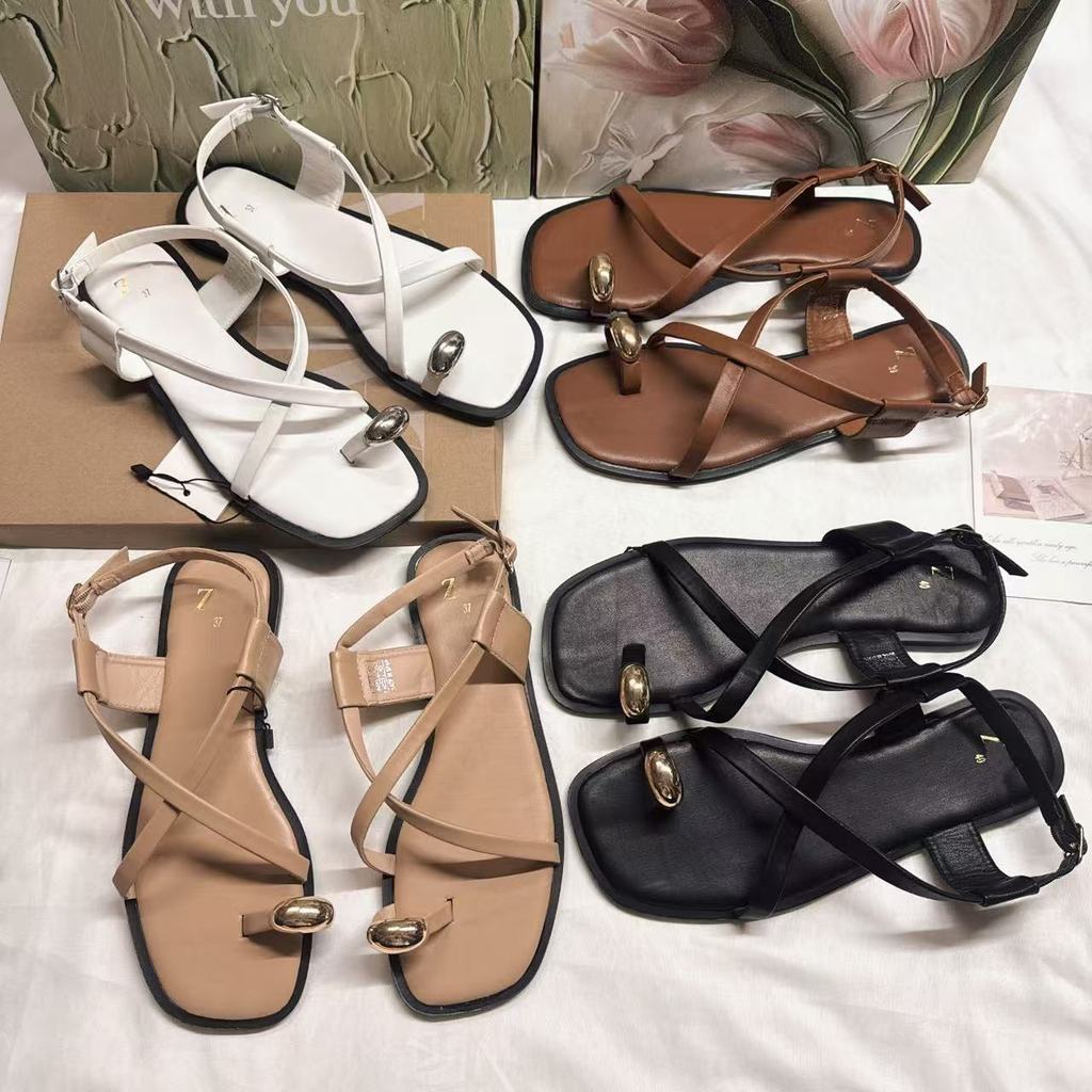 Giày Sandal Đế Bằng ZARA Split Toe Cross Buckle Giày Nữ Nữ