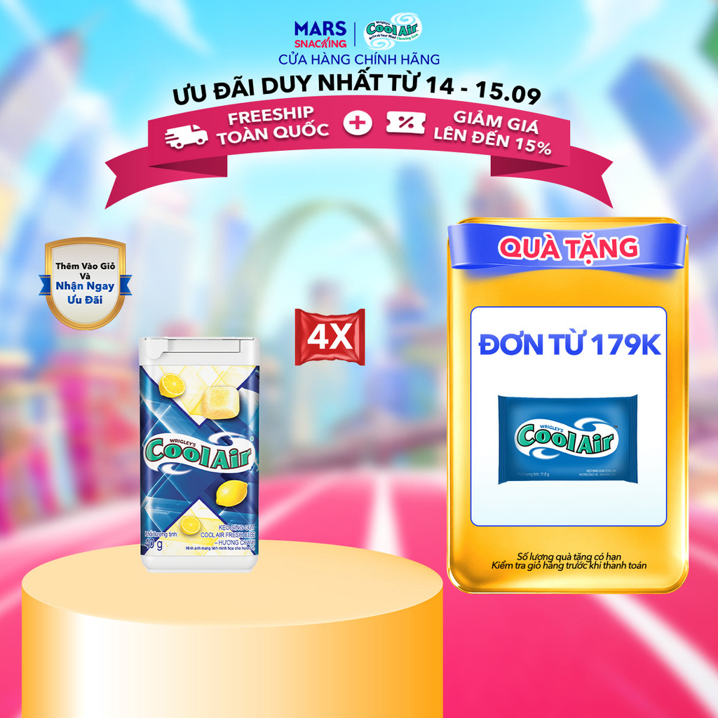 Combo 4 Kẹo Sing-Gum Cool Air Fresh Cube Lemon - Hương Chanh 40g