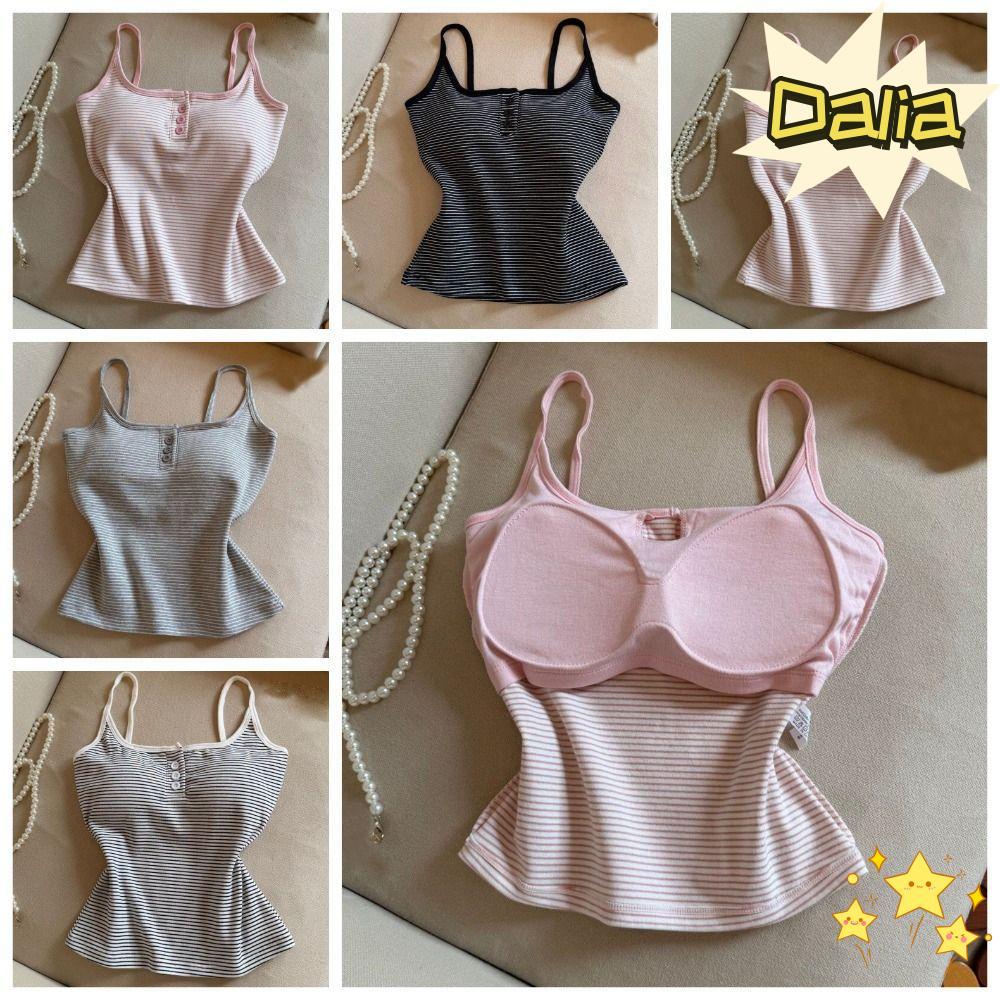 Áo hai dây sọc DALIA, Áo Crop Top Cotton màu trơn, viền ren thoáng khí Push Up Bra