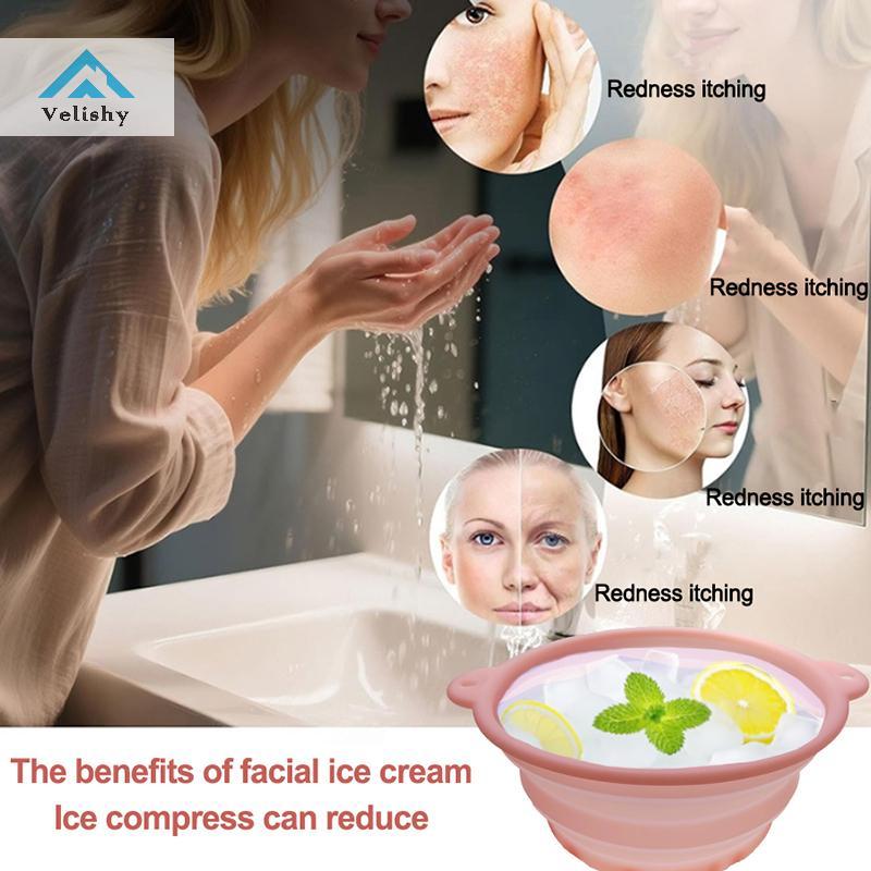 Velishy Folding Basin Silicone Facial Ice Bath Bowl Có thể gập lại Silicone Ice Bath Bowl Lưu vực rử