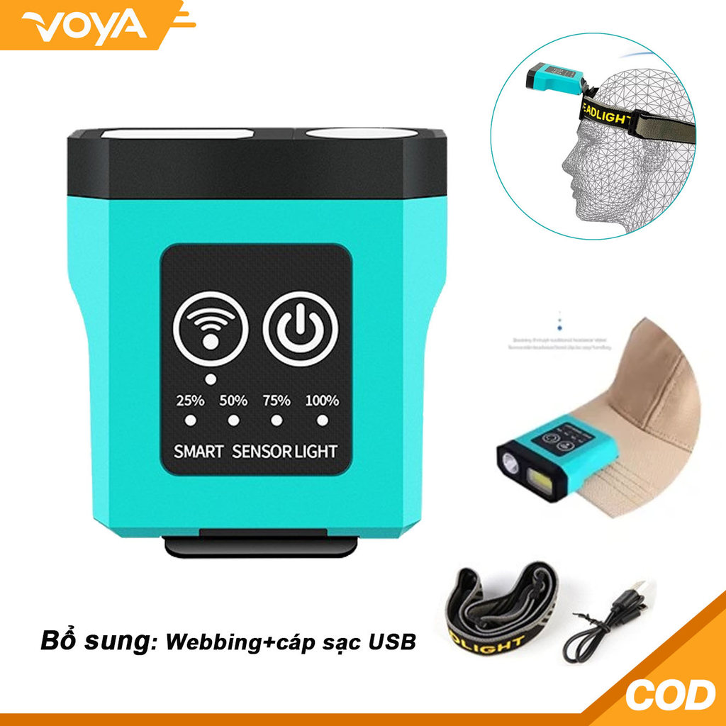 Đèn Led kẹp mũ cảm biến thông minh có dây đội đầu sạc USB tiện đụng khi đi câu cá, leo núi, cắm trại