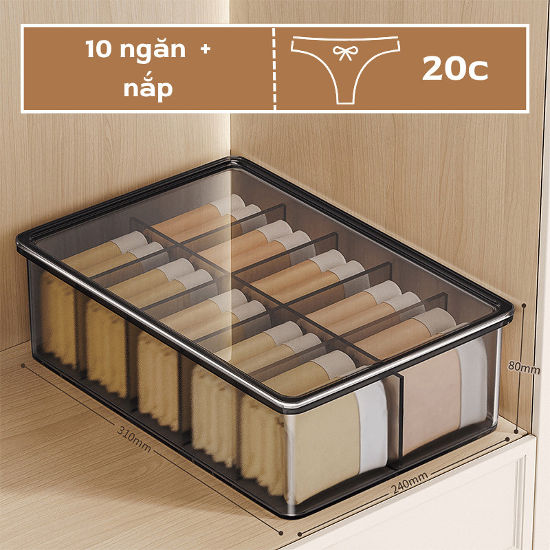 Hộp đựng đồ lót tất vớ trong suốt  chia ngăn TOAM có nắp đậy chống bụi sắp xếp gọn | BigBuy360 - bigbuy360.vn