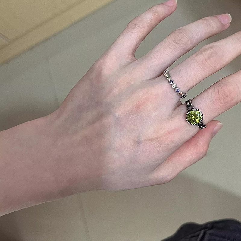 Nhẫn nữ retro màu mù tạt xanh zircon thời trang cao cấp